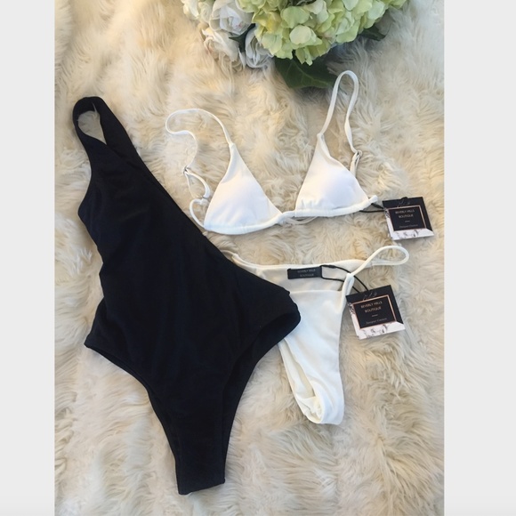 NEW! Ribbed 3 Pc Set Bikini Black & White Swimsuit - Picture 11 of 13